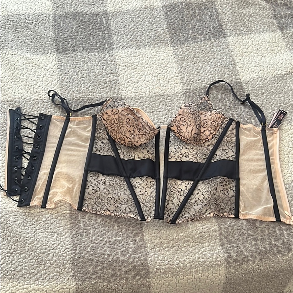 Elegant Black and Cream Lace Corset